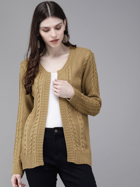 

Anouk Women Beige Self Design Front-Open Sweater