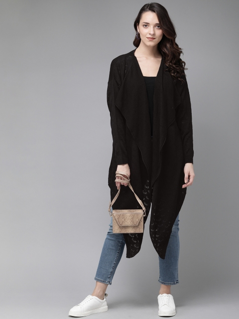 

Anouk Women Black Self-Design Open Front Shrug