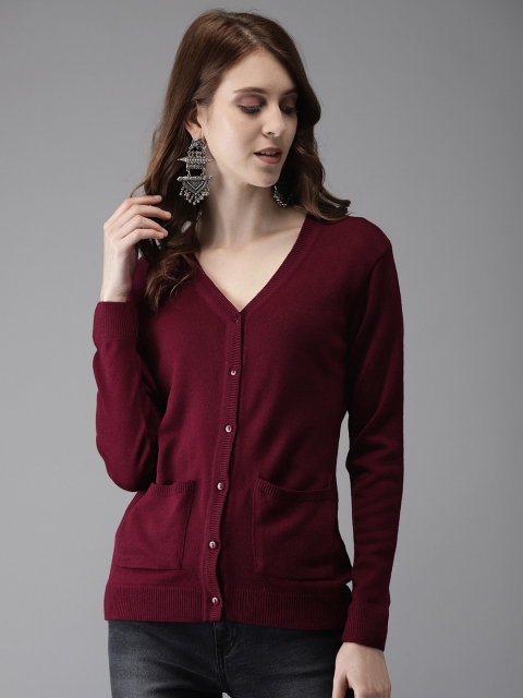 

Anouk Women Burgundy Solid Cardigan