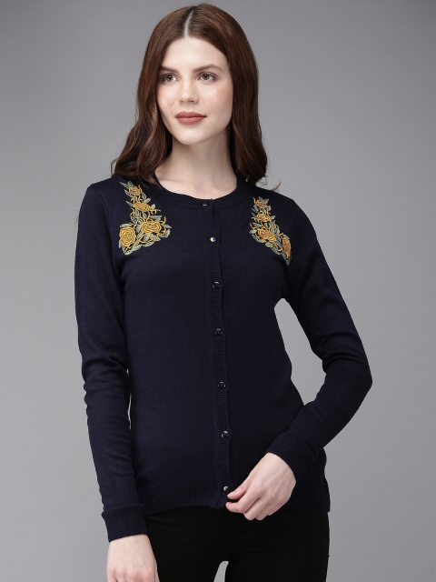 

Anouk Women Navy Blue Solid Embroidered Sweater