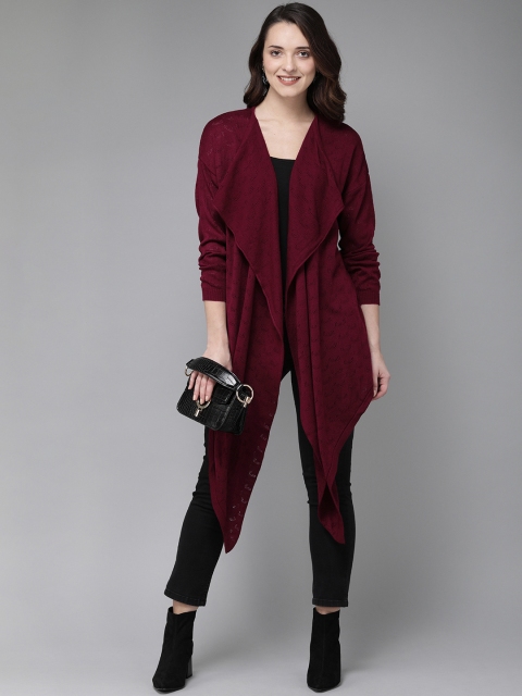 

Anouk Women Maroon Solid Open Front Shrug