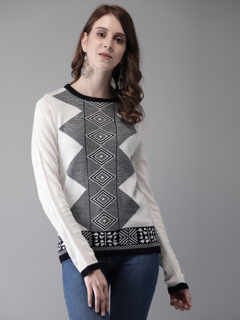 

Anouk Women Off-White & Black Self Design Sweater