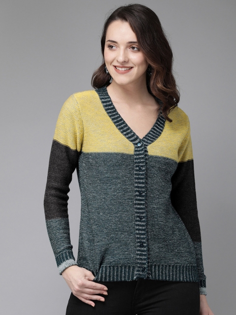 

Anouk Women Yellow & Grey Colourblocked Sweater