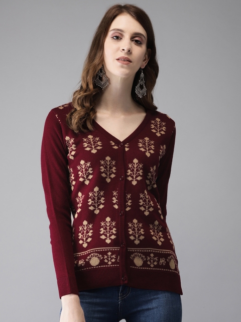 

Anouk Women Burgundy & Beige Self Design Sweater