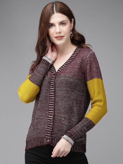 

Anouk Women Maroon & Off-White Solid Sweater