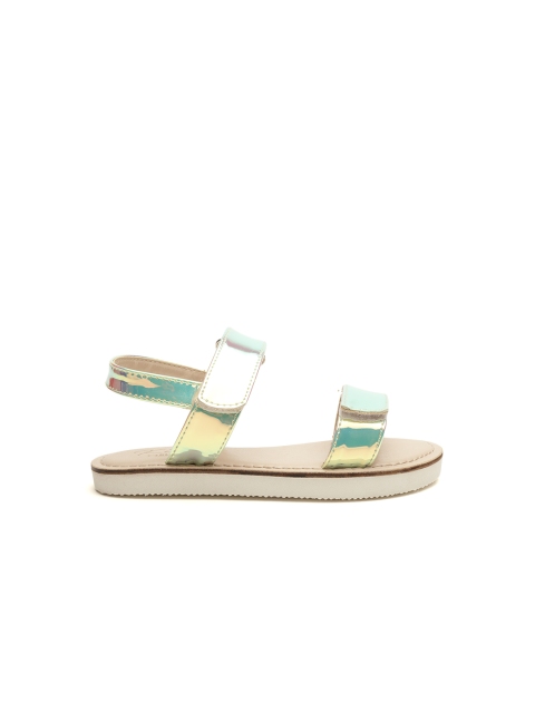 

Carlton London Girls Gold-Toned Iridescent Effect Open Toe Flats
