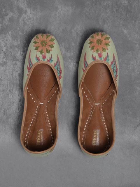 

Anouk Women Green & Orange Printed Mojaris