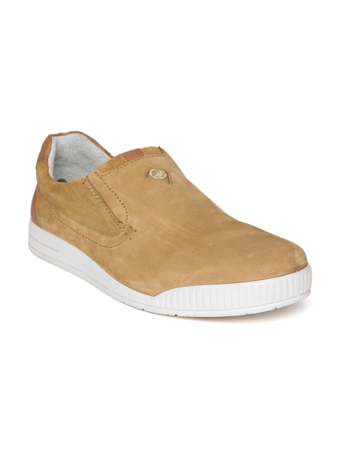 

Woodland Men Camel Brown Nubuck Leather Slip-On Sneakers