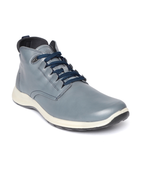 

Woodland Men Navy Blue Solid Nubuck Leather Mid-Top Sneakers