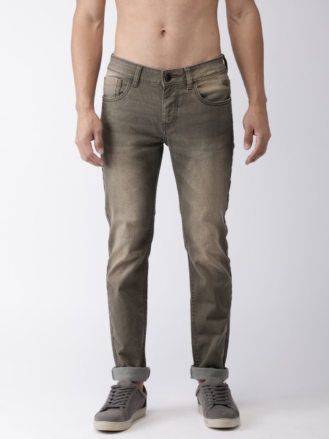

Flying Machine Men Grey with Olive tinge Michael Slim Tapered Fit Stretchable Jeans