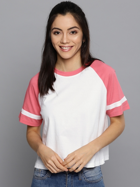 

Harpa Women White Solid Round Neck Boxy T-shirt