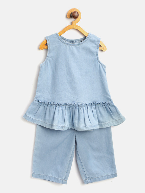 

Marks & Spencer Girls Blue Solid Top with Trousers