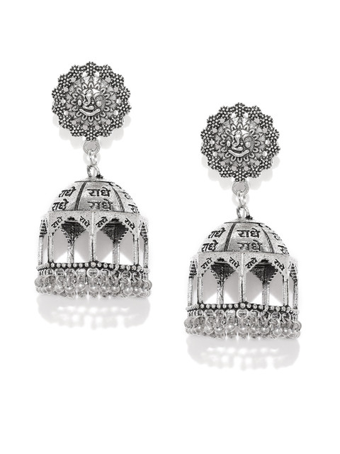 

Fida Silver-Toned Oxidised Dome Shaped Jhumkas
