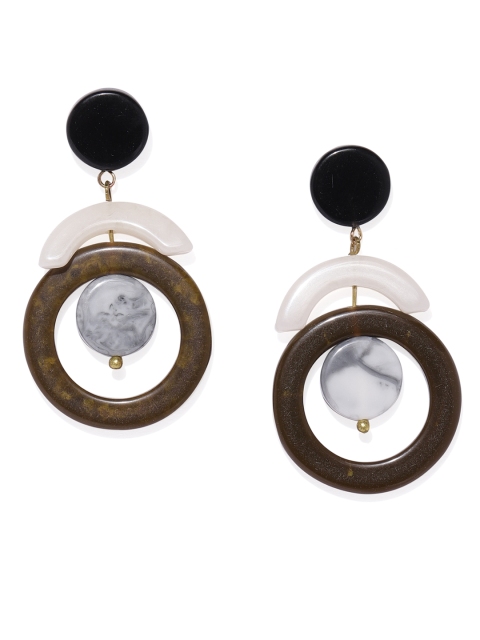 

ToniQ Brown & Grey Circular Drop Earrings