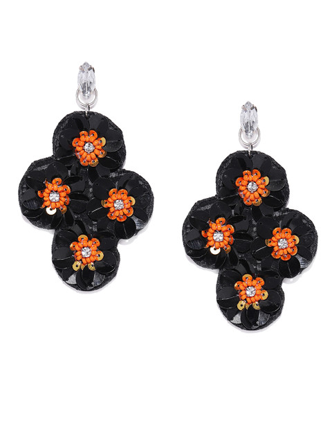 

ToniQ Black & Orange Sequinned Contemporary Drop Earrings