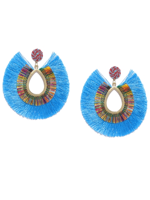 

ToniQ Blue Circular Tasselled Drop Earrings