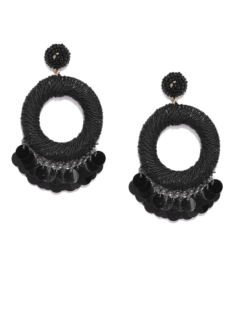 

ToniQ Black Circular Sequinned Drop Earrings