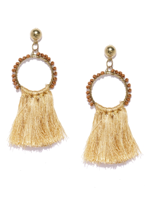 

ToniQ Brown & Beige Circular Tasselled Drop Earrings