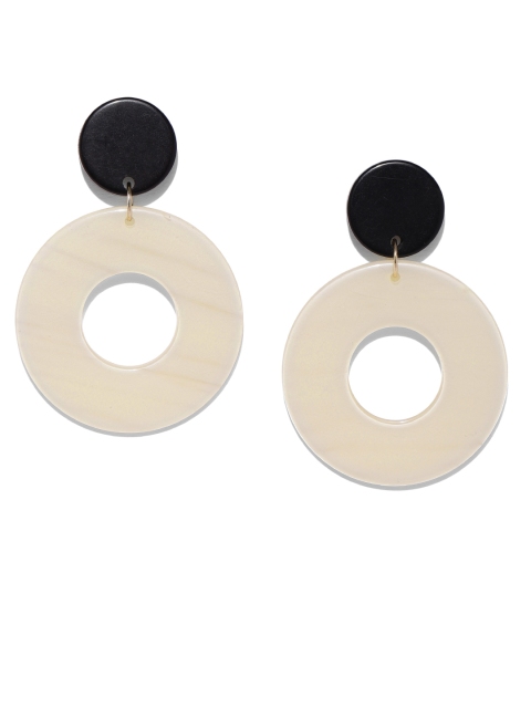 

ToniQ Off-White & Black Circular Drop Earrings