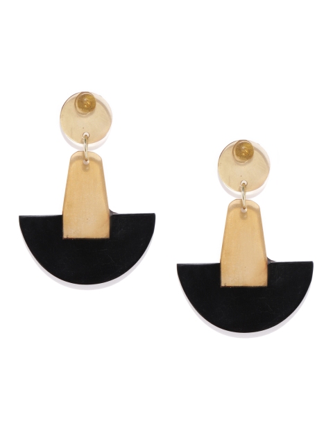 

ToniQ Beige & Black Geometric Drop Earrings