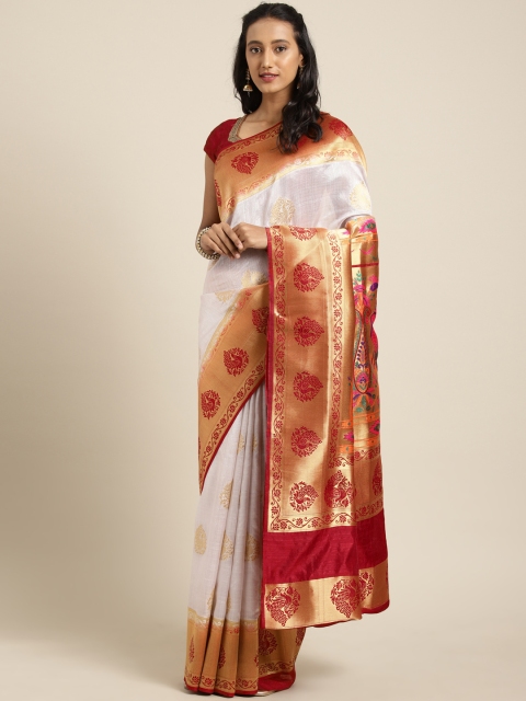 

Aarrah Off-White & Red Woven Design Pure Marathi Paithani Silk Saree