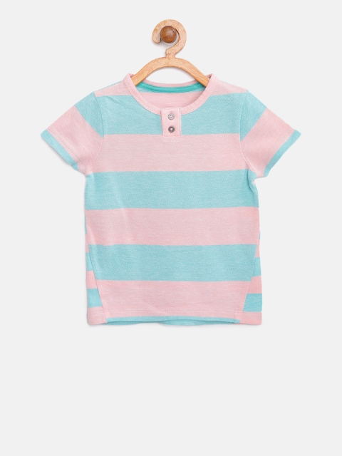 

Marks & Spencer Boys Peach-Coloured & Green Striped Henley Neck T-shirt