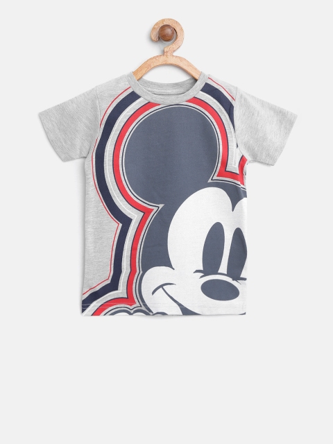 

Marks & Spencer Boys Grey Melange & Navy Blue Printed Round Neck T-shirt