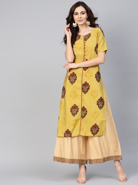 

Yufta Women Olive Green Printed Straight Kurta