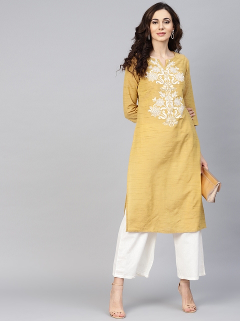 

Yufta Women Beige Yoke Design Straight Kurta