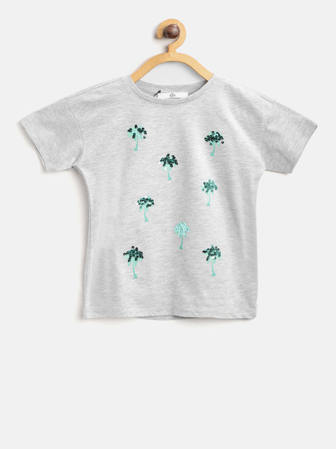 

Marks & Spencer Girls Grey Melange Printed Round Neck T-shirt