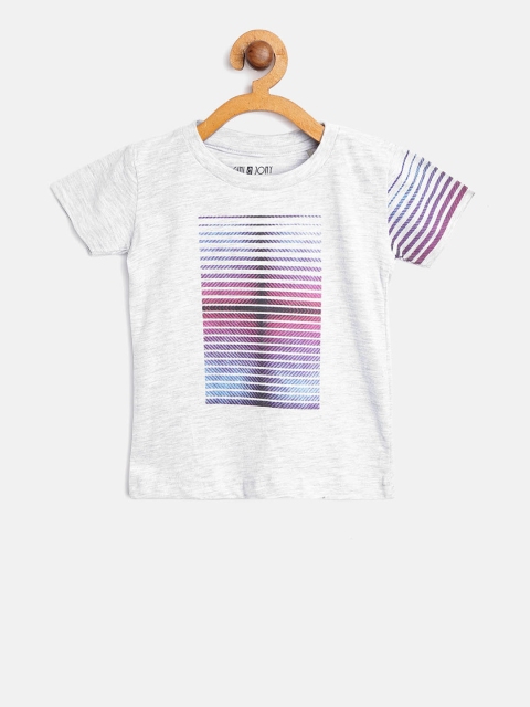 

Gini and Jony Boys Grey Melange Printed Round Neck T-shirt