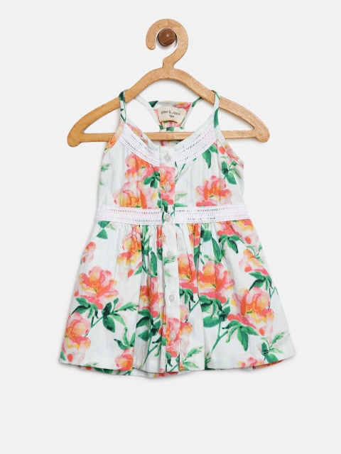 

Gini and Jony Girls Off-White & Coral Pink Printed A-Line Dress