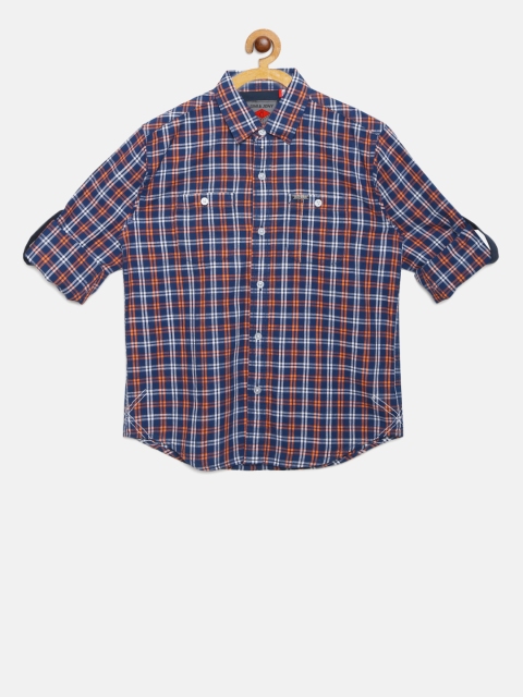 

Gini and Jony Boys Navy Blue & Orange Regular Fit Checked Casual Shirt