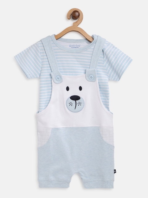 

Moms Love Boys Blue & White Striped T-shirt with Dungarees