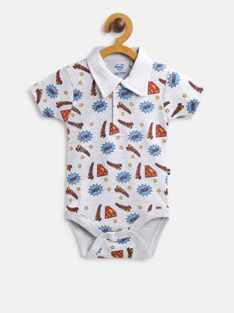 

Moms Love Boys Grey Melange & Red Superman Print Bodysuit