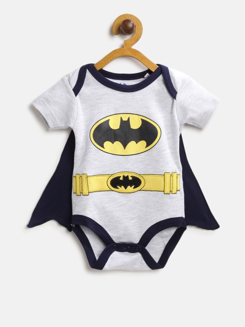 

Moms Love Boys Grey Melange & Yellow Batman Print Bodysuit with Attached Cape