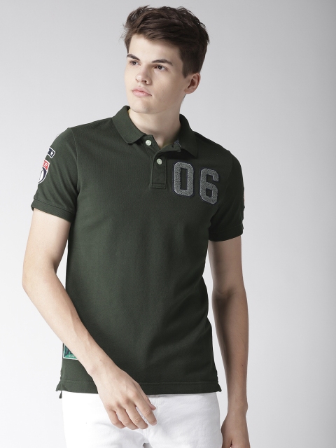 

Superdry Men Olive Green Solid Polo Collar T-shirt