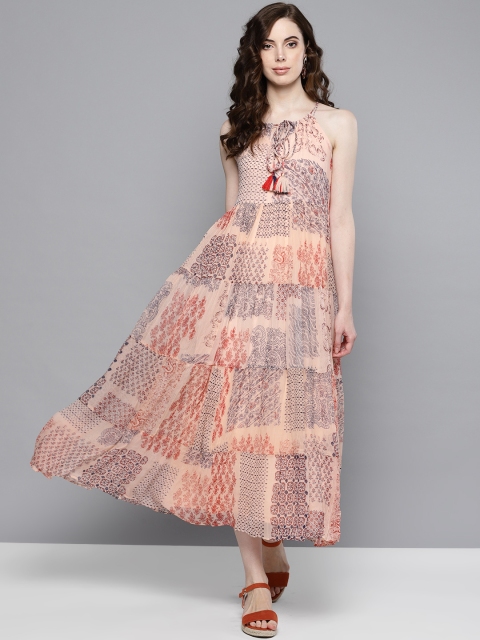 

Label Ritu Kumar Women Peach-Coloured Printed A-Line Dress