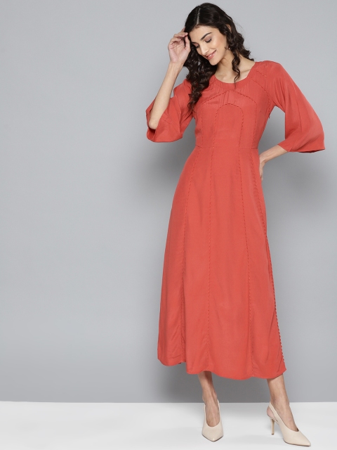 

Label Ritu Kumar Women Rust Solid A-Line Dress