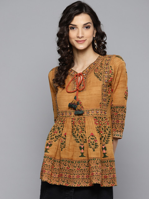 

Label Ritu Kumar Women Brown Printed A-Line Top