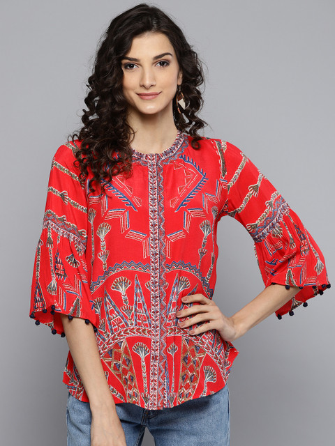 

Label Ritu Kumar Women Red & Blue Printed Top