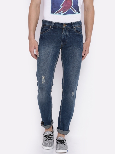 

People Men Blue Tapered Fit Mid-Rise Mildly Distressed Jeans