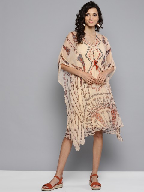 

Label Ritu Kumar Women Cream-Coloured Printed Kaftan Dress