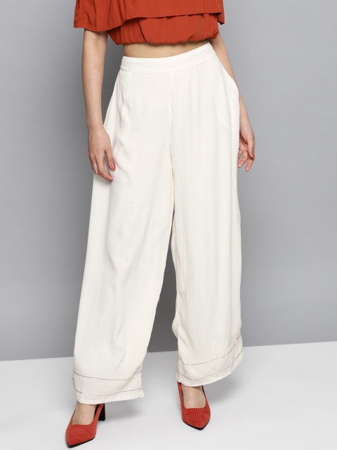 

Ritu Kumar Women Off-White Wide Leg Hem Design Palazzos