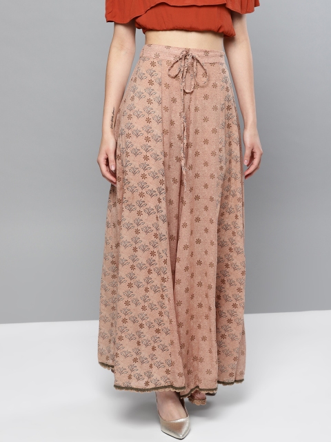 

Ritu Kumar Women Dusty Pink Printed Flared Palazzos
