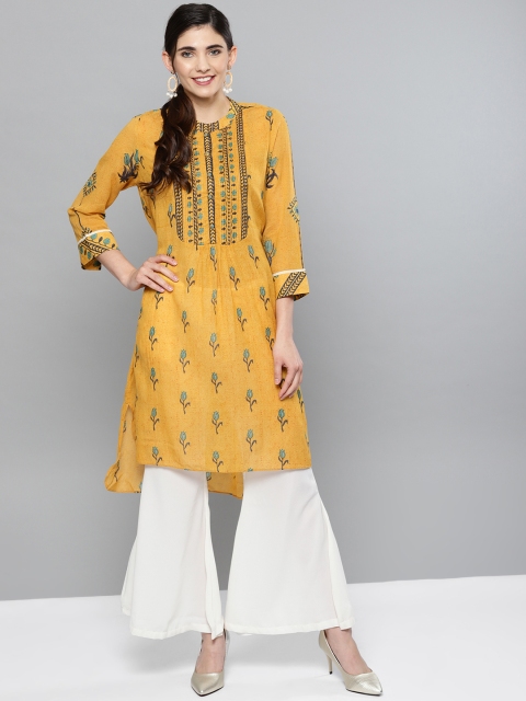 

Ritu Kumar Women Yellow & Green Printed Straight Kurta