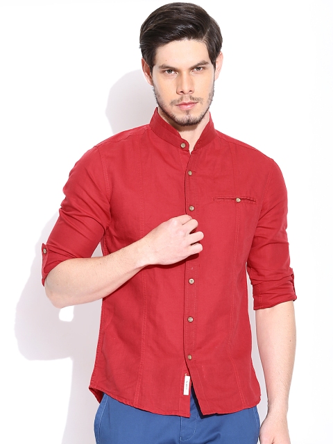 

People Red Slim Fit Linen Casual Shirt