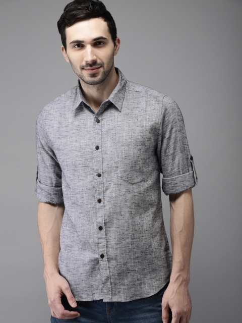 

Anouk Men Grey & Navy Regular Fit Self Design Casual Shirt
