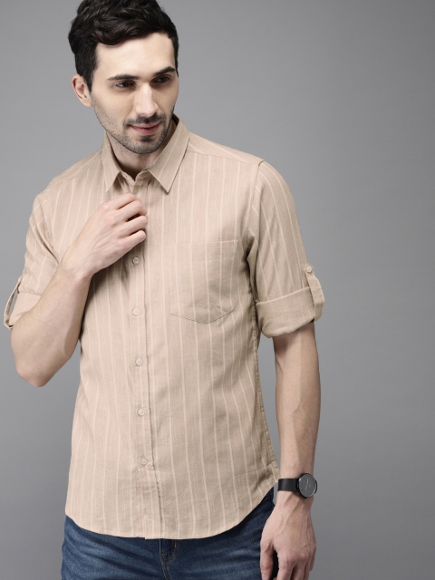 

Anouk Men Beige Regular Fit Striped Casual Shirt