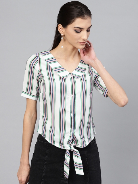 

Popnetic Women White Striped A-Line Top